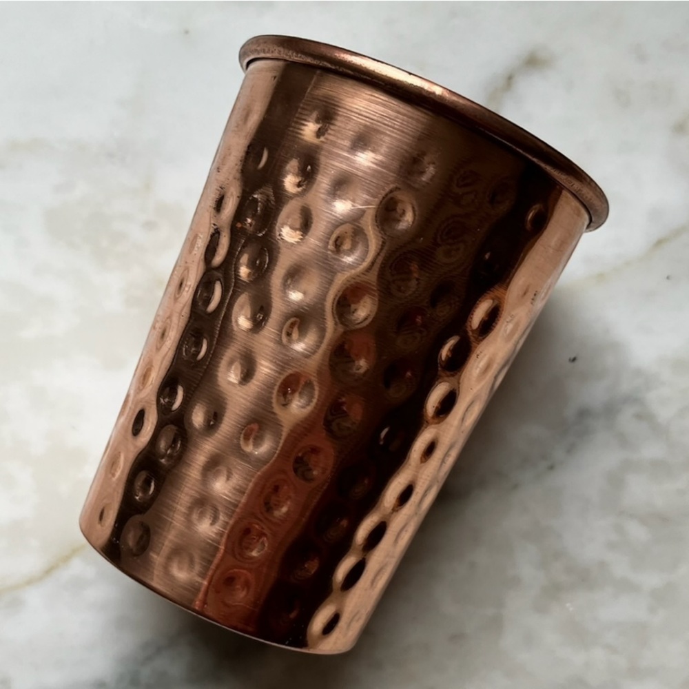 Pure Copper Water Cup Pebble Polished Finish with Natural Cotton Carry Bag